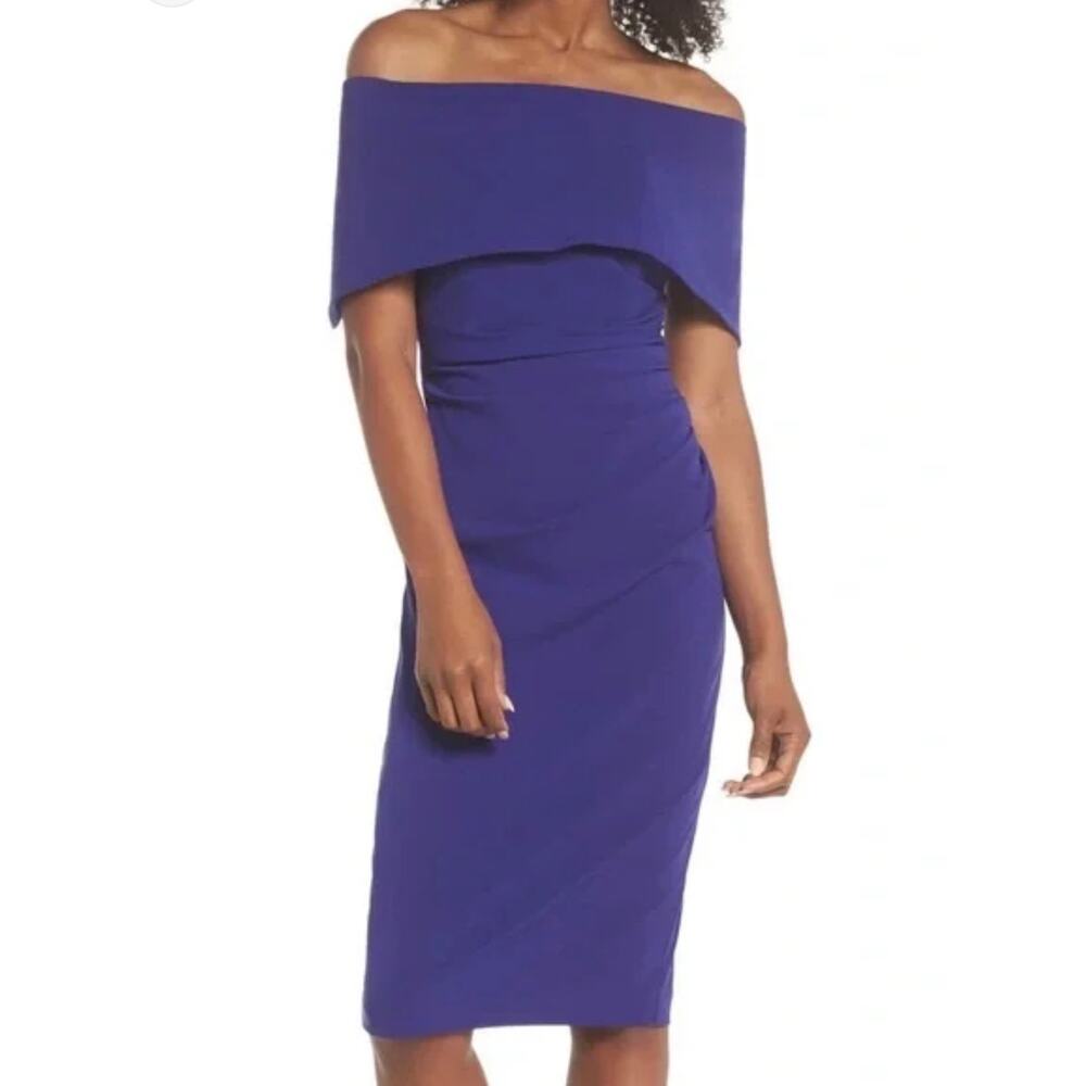 Vince Camuto Popover Off the Shoulder Dress Wedding Guest Royal Purple Size 4